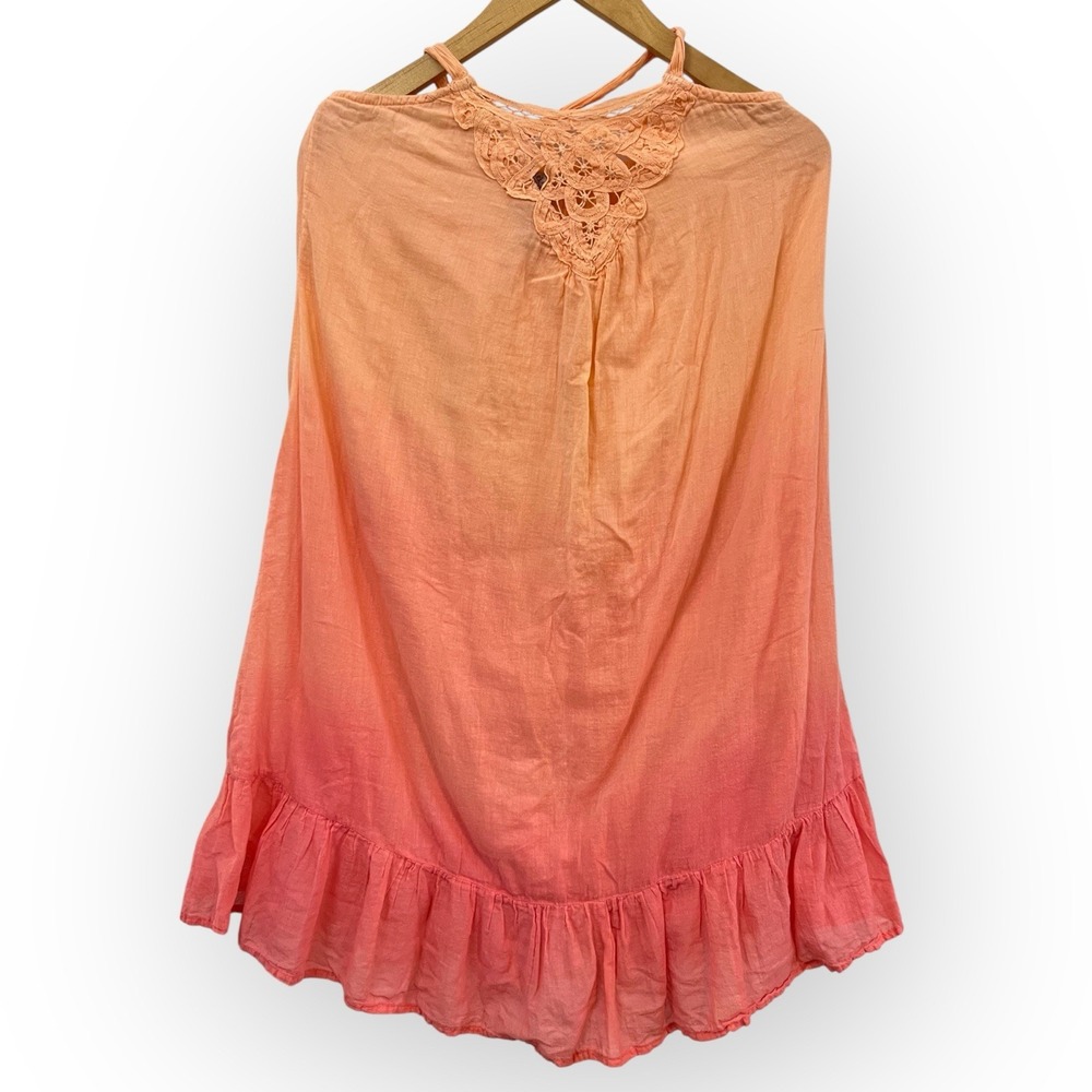 L.E.I.‎ Women Jrs Small Orange Ombré Halter Dress Crochet Neck Y2K VTG Cotton